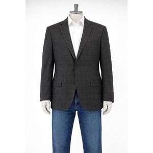 Lauren Ralph Lauren Blazer Mens 50R Grey Windowpane Plaid 100% Wool Sport Coat